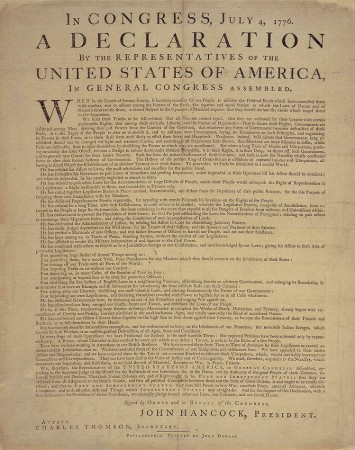 Dunlap Broadside of The Declaration of Independence